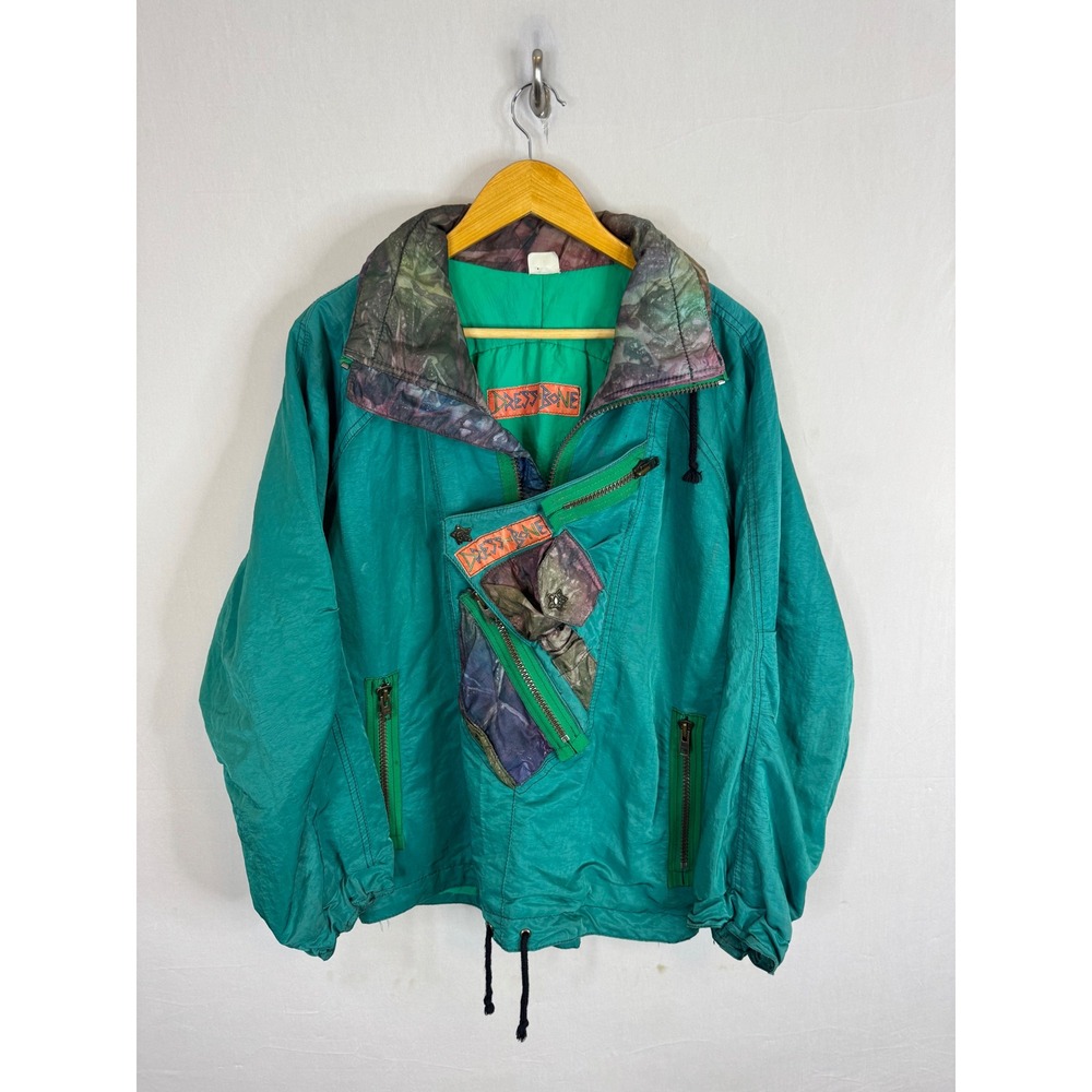 Vintage Dress the Bone Teal Nylon Windbreaker Jacket Anorak Italy Retro 80s L